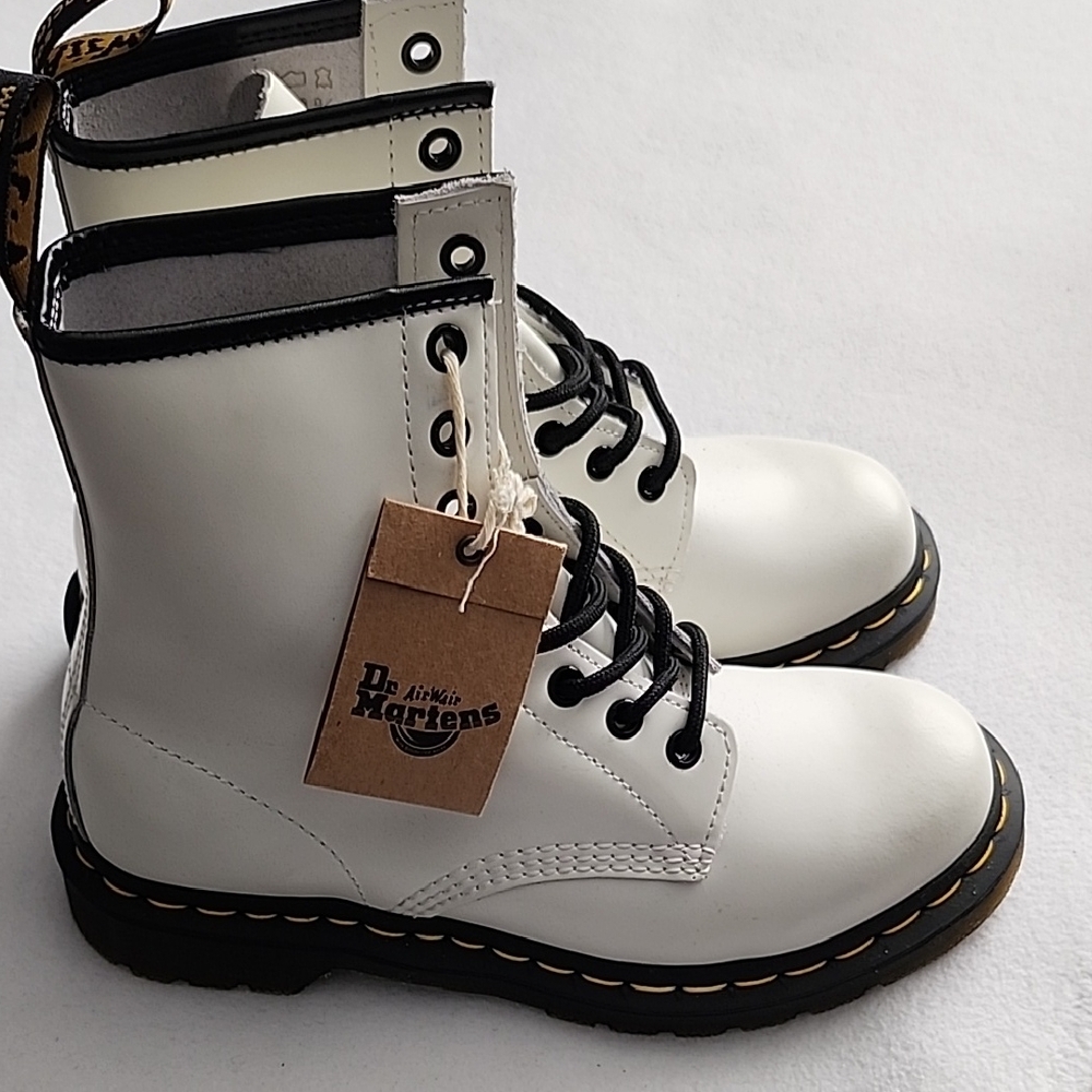 New Dr. Martens White Leather Combat Boots